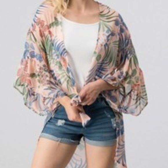 Sweaters - Tropical print kimono cardigan